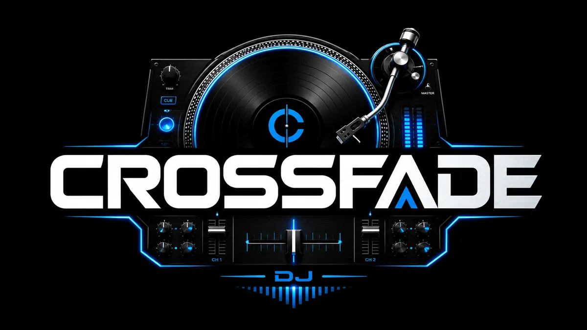 Turntable DJ logo and headphones mark