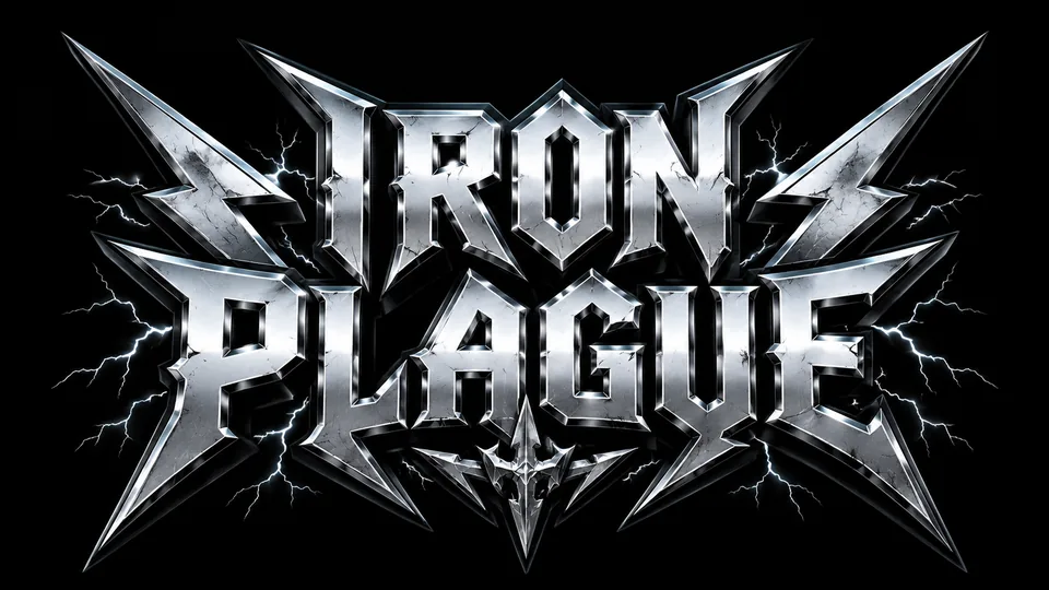 Heavy metal logo with lightning bolts and metallic texture