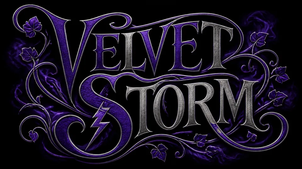Velvet Storm classic rock band logos style