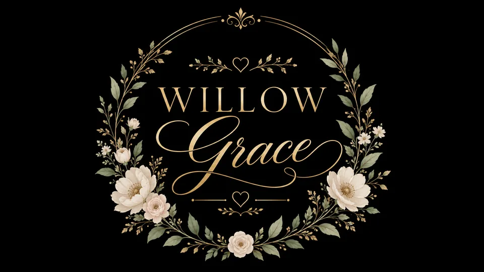 Floral wedding logo with couple name